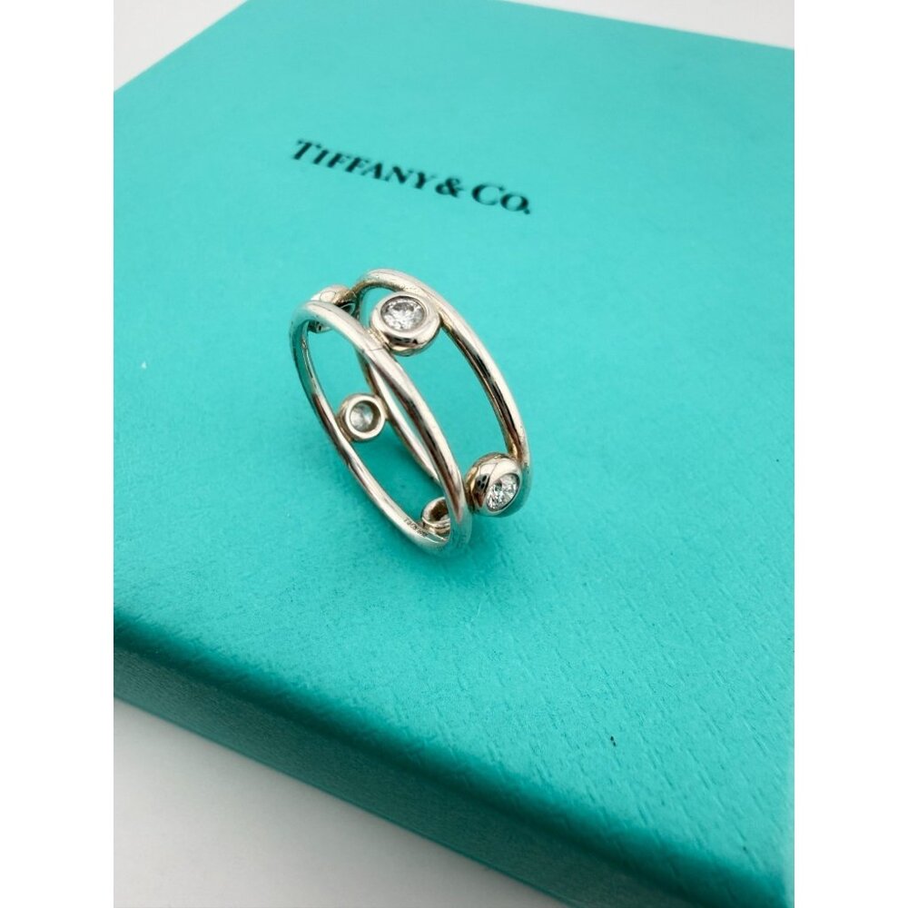Tiffany & Co. Elsa Peretti Diamonds by the Yard Double Wire Ring Silver Size 6